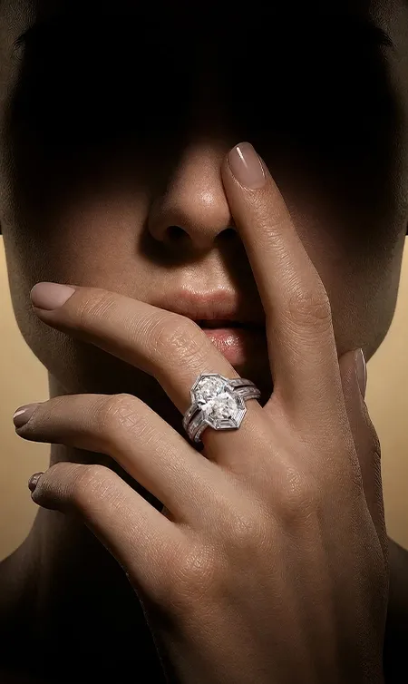 Model wearing an Armor Amulet Diamond Ring